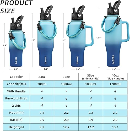 Miniatura 5 de BJPKPK Botellas de agua aisladas con tapa con pajilla, botella de agua de metal de 35 onzas con 2 tapas y correa de paracaídas, vasos al vacío de