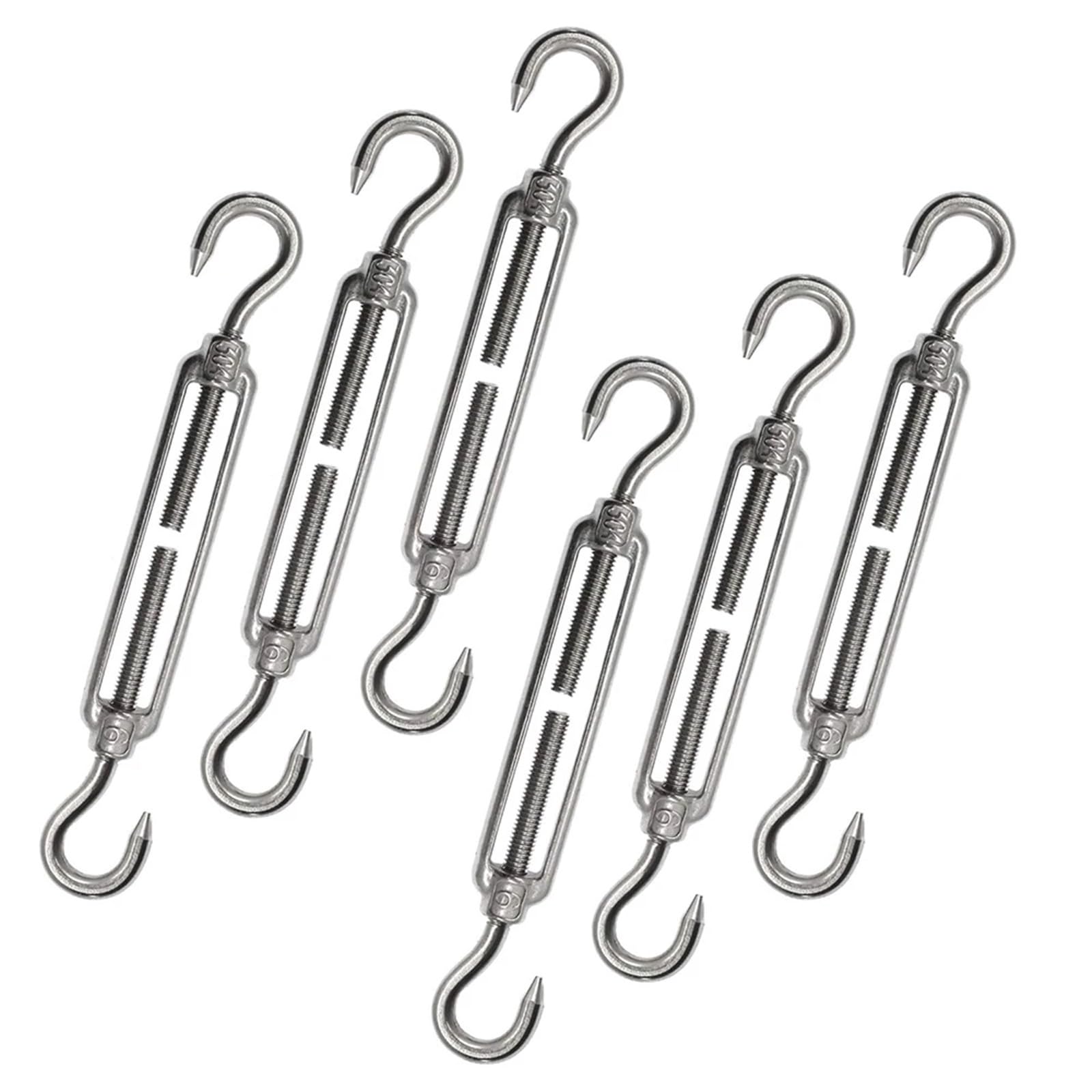 PULaif Turnbuckle Wire Tensioner, Wire Tensioner Pack Of 6 M6 304 Stainless Steel Hook & Turnbuckle Garden Wire(6PCS-M6-JJ)