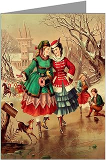 Twelve Note Cards Of Women BFF's Ice Skating, Christmas Holiday Ephemera Boxed Set