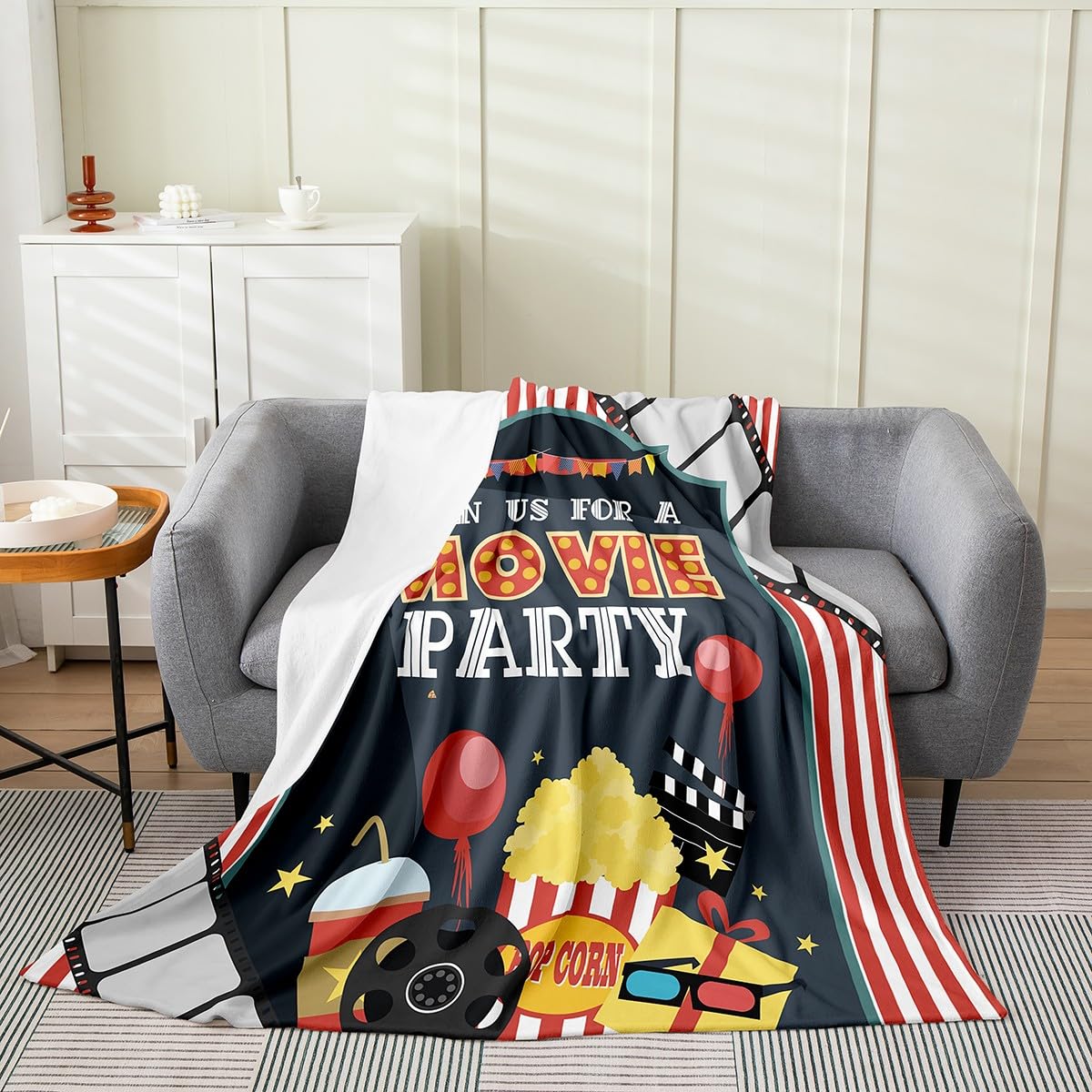 Homemissing Movie Theme Flannel Fleece Blanket 40"x50" Movie Theater Decor Plush Throw Blanket for Girls Children Movie Night Blanket Room Decor Cinema Old Fashion