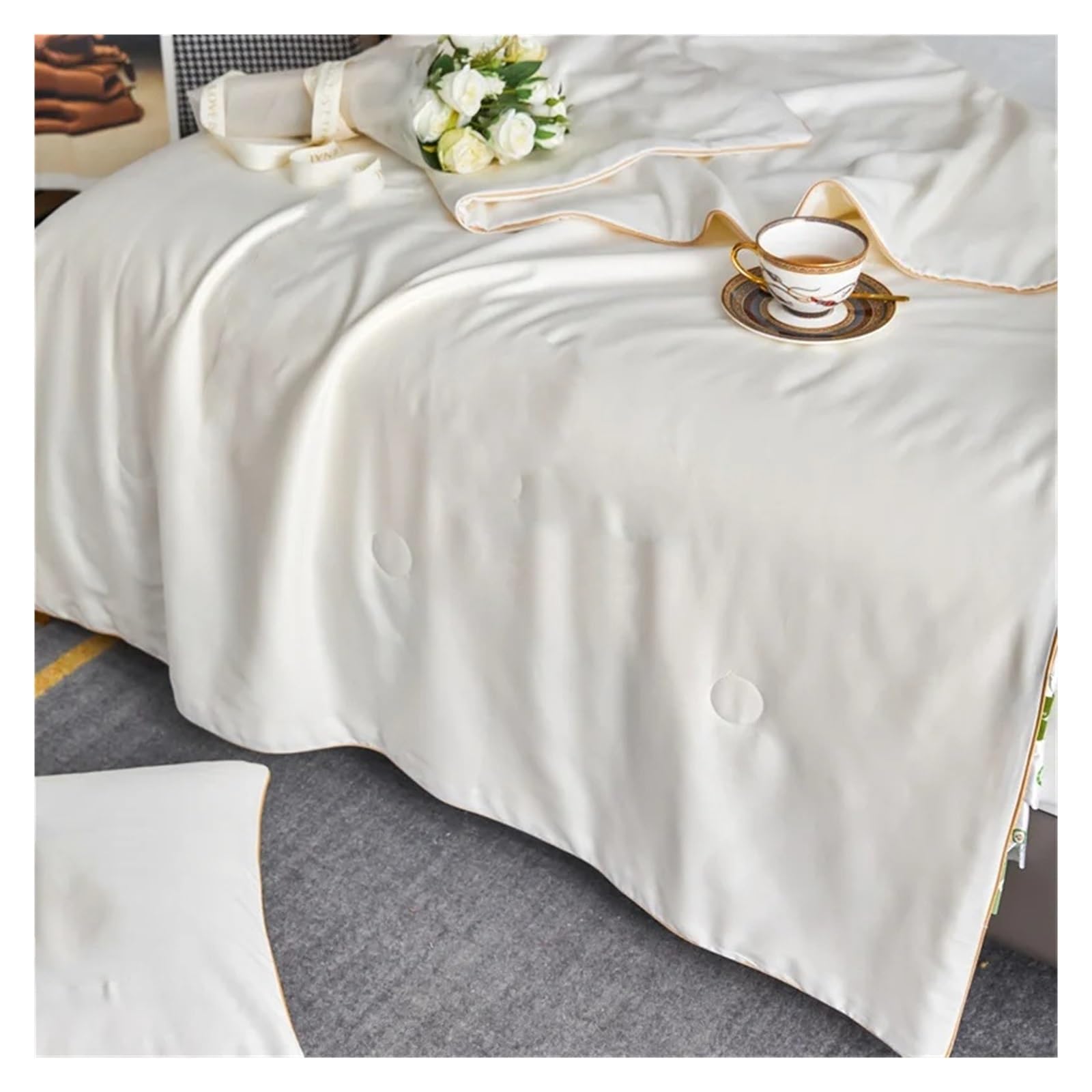 Amazon.co.jp: 掛け布団カバーセット, 新綿サテンサマーキルト 四季綿