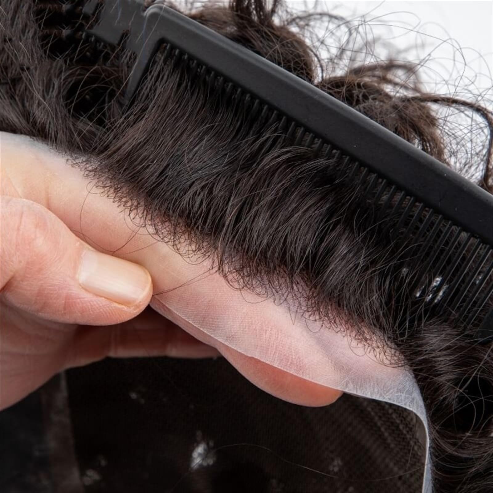 Parrucche Divertenti Protesi for Capelli Maschili durevoli da Uomo Riccio da 20 mm, Pizzo Francese e Toupee da Uomo Trasparente da 1" Parrucca da Uomo(20mm Curly 130%,7x10)