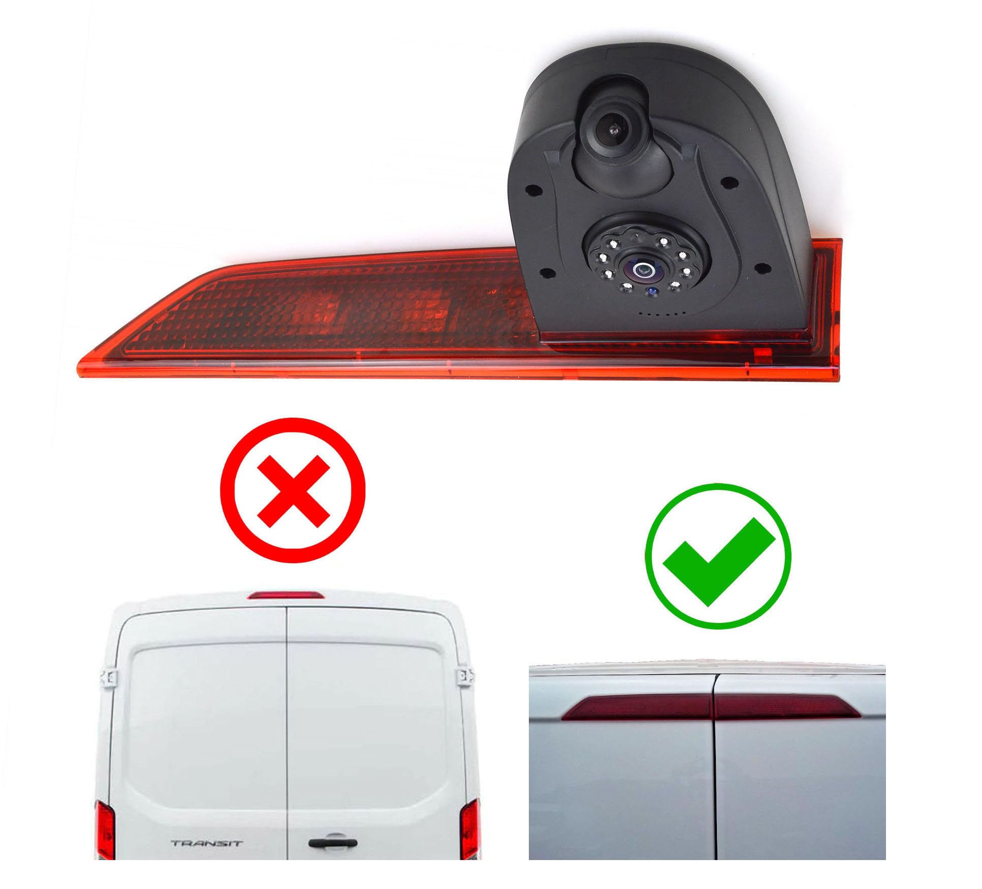 Dolphin Automotive Cámara de marcha atrás dual para Ford Transit Custom 2016 en adelante (LED) reemplaza la luz de freno en la puerta trasera izquierda (cámara con monitor de espejo de 7 pulgadas)