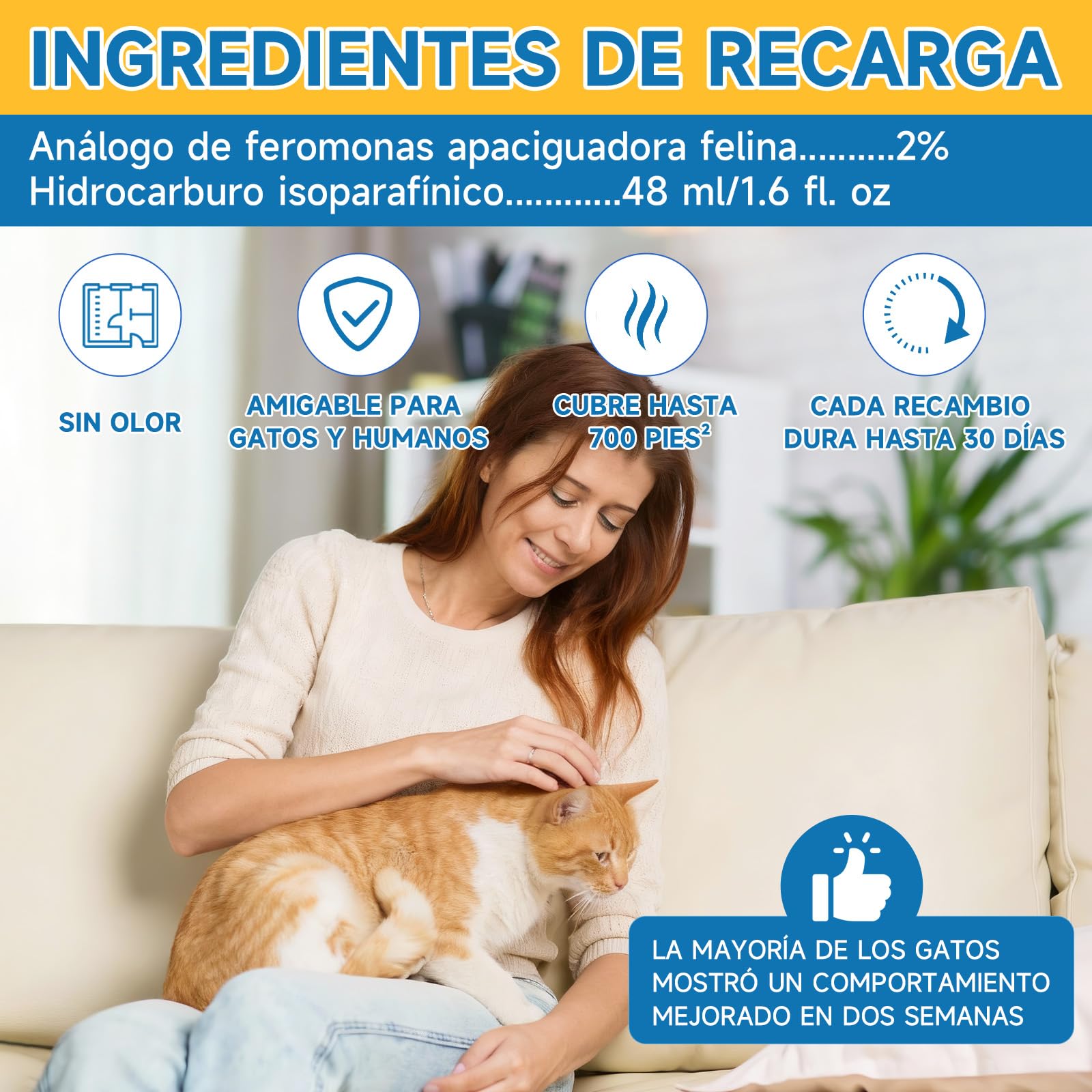 VICSOM 6 Recambios Calmante Feromonas para Gatos, Compatible con Difusores Comunes, Kit Difusor Feromonas Gatos 180 Días para Estrés, Relajación y Ansiedad, para Gatos y Gatitos (48 ml por Recarga)