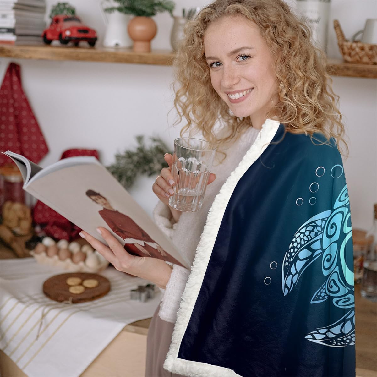 Sleepwish Sea Turtle Fleece Throw Blanket Soft Beach Theme Teal Turquoise Plush Sherpa Blanket for Couch Chair, Sea Turtle Gifts for Women (50" X 60")