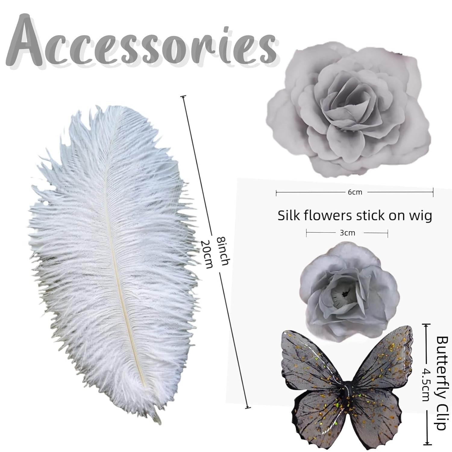 R REEWES FASHION HAIR Beehive Wig Victorian Style Black Short Curly Wig with White Feather, Rose and Butterfly Accessories Queen Cosplay Halloween Costume Wigs For Women - Image 7