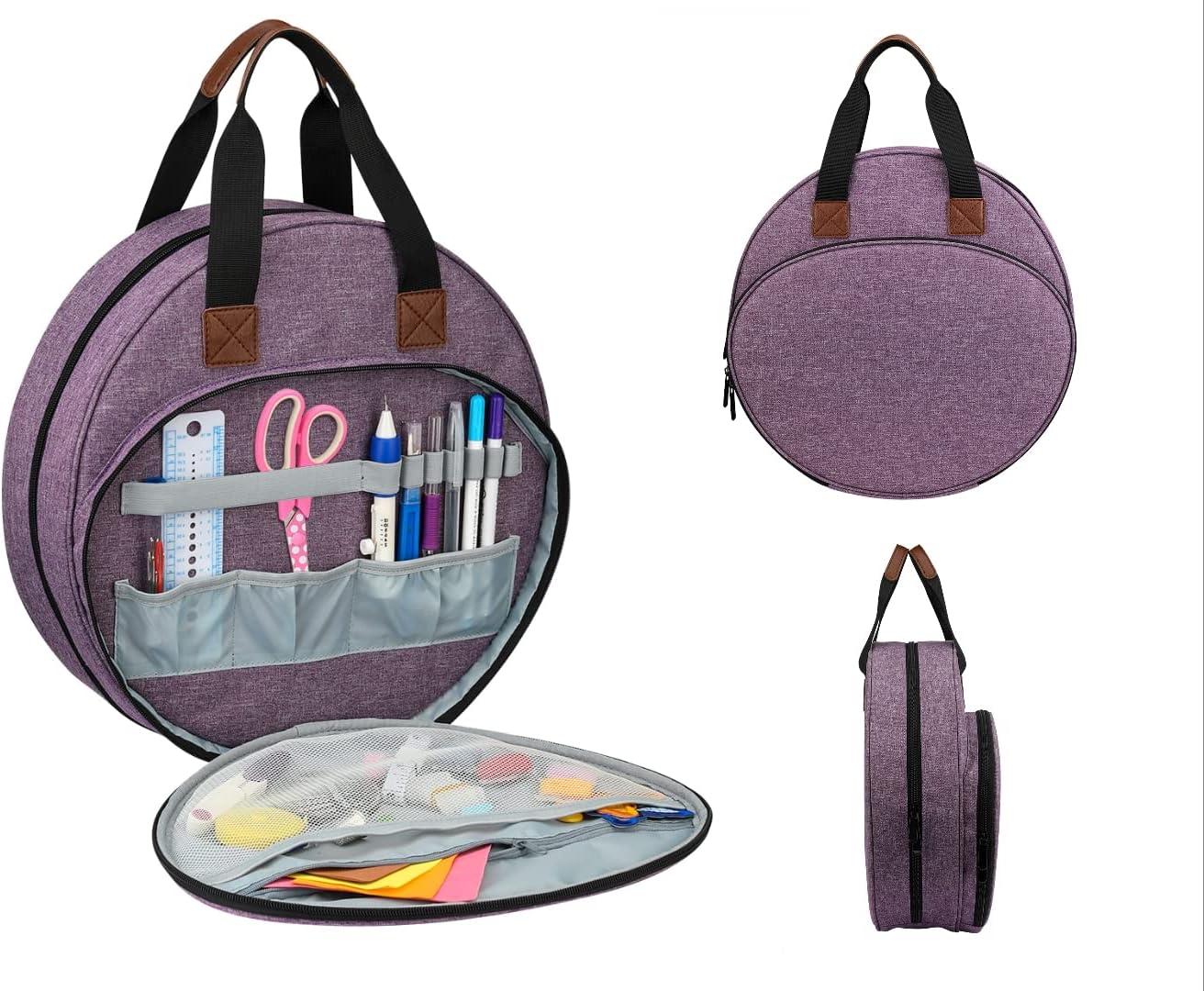 Embroidery Bag for Cross Stitch Project, Embroidery Supplies Organizer Storage Portable Carrying Case Travel Tote for Embroidery Hoops,Floss,Cross Stitch Tools,Purple [Bag Only]