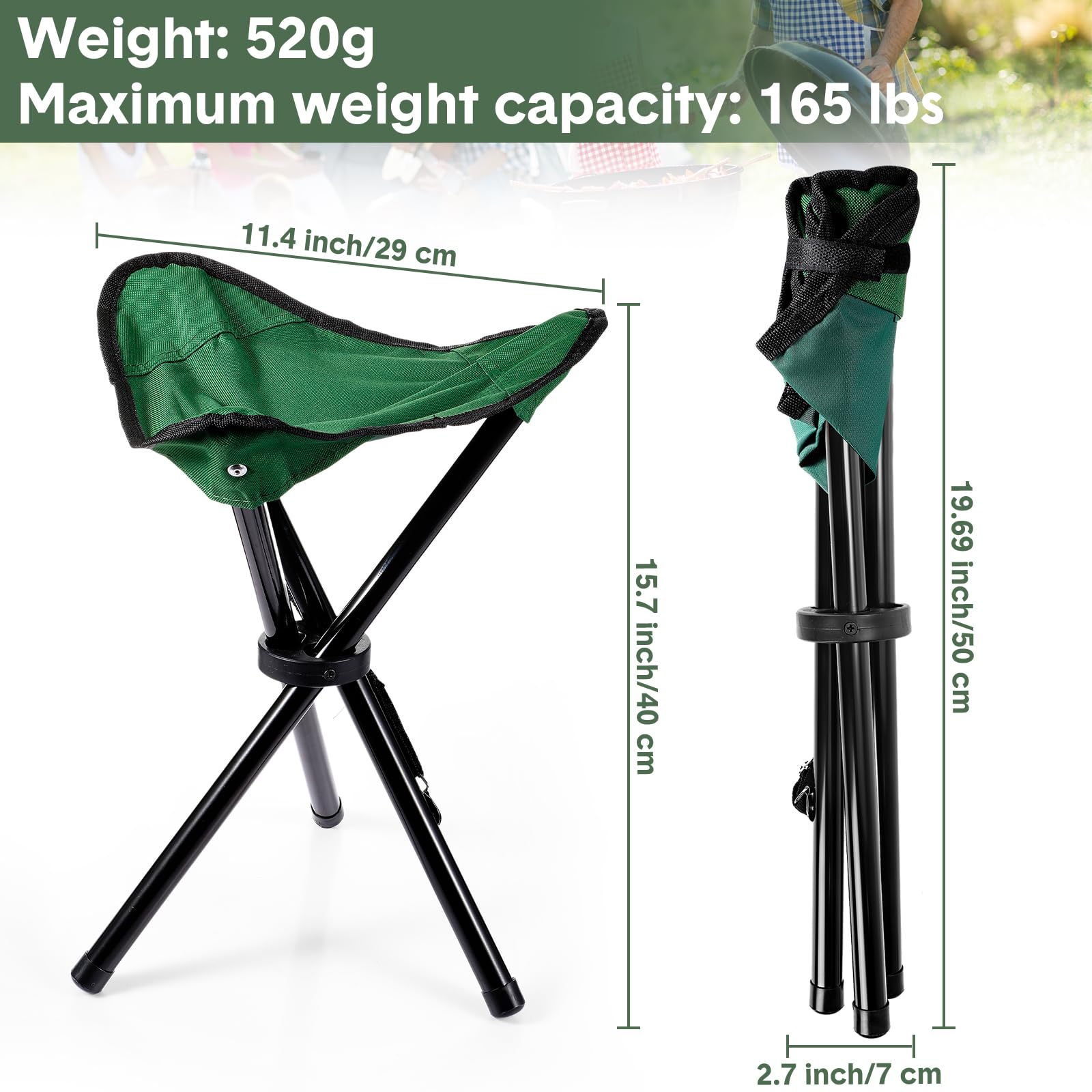 Deekin 4 sgabelli da campeggio pieghevoli, altezza 40 cm, sedia portatile con treppiede, sedia da campeggio, viaggi, leggera, pieghevole, per campeggio, passeggiate, caccia, escursionismo, pesca