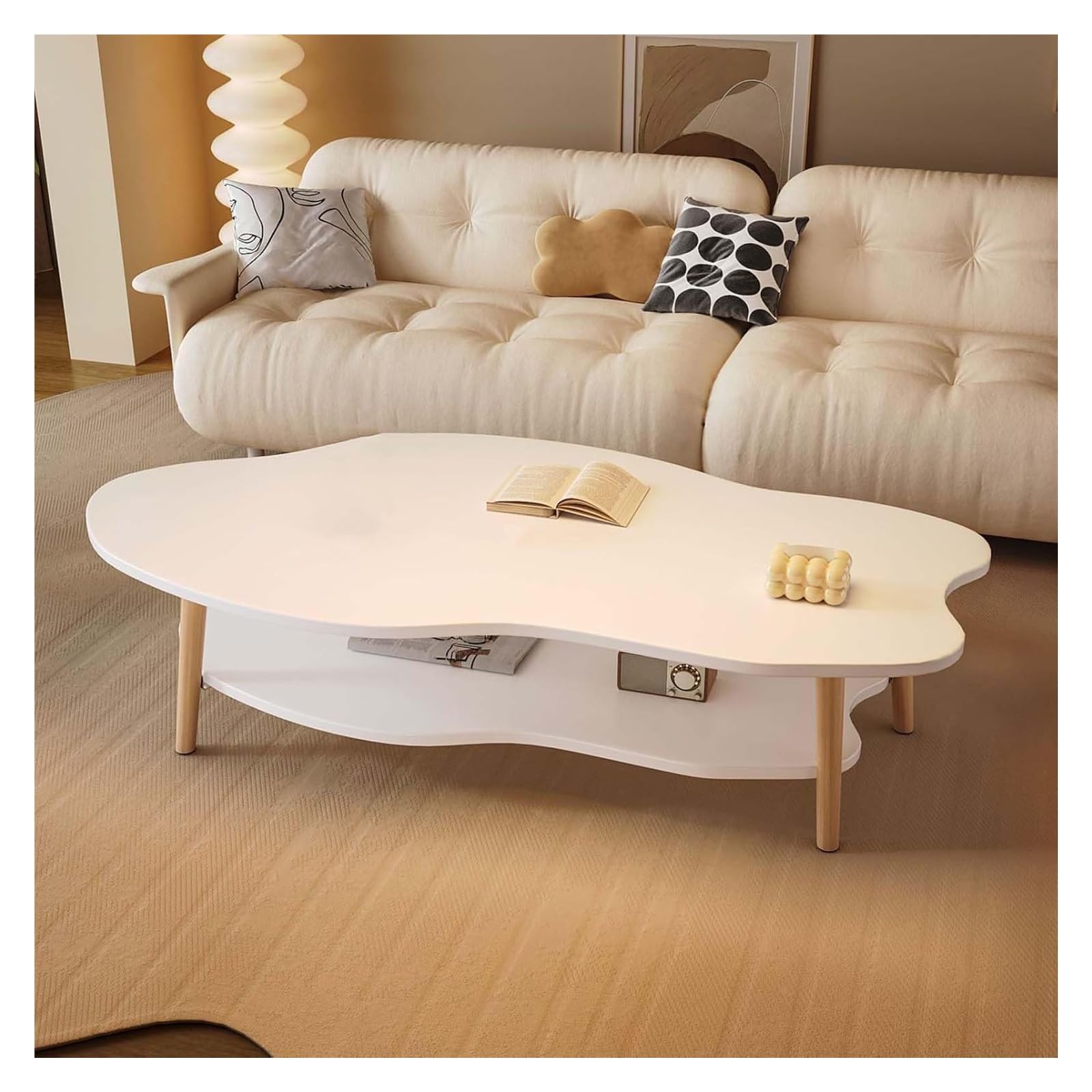Table basse en bois blanc 31"x16"x16" de style ferme moderne pour salon