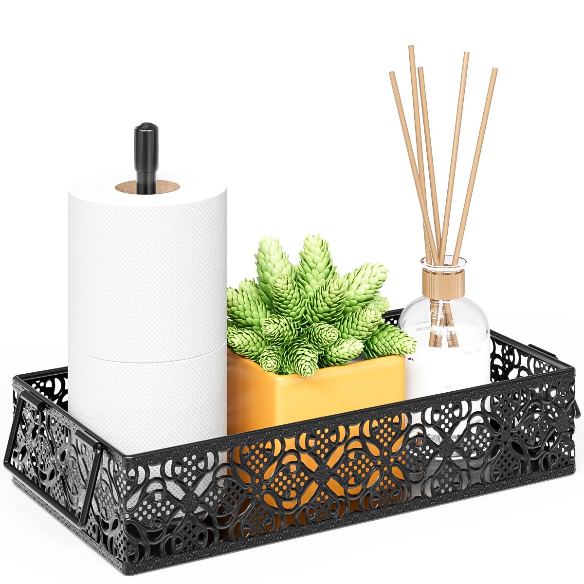 Toilet Tank Topper Paper Basket - Basket Decor Box with Magnetic Paper Towel Holder for Restroom Bathroom (Black)