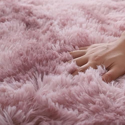 Vista 3 de Vafodo Fluffy Bedroom Carpet, 2x3 Feet Shaggy Fuzzy Rug for Kids & Baby, Tie-Dye Pink Area Rug for Living Room, Cute Room Decor