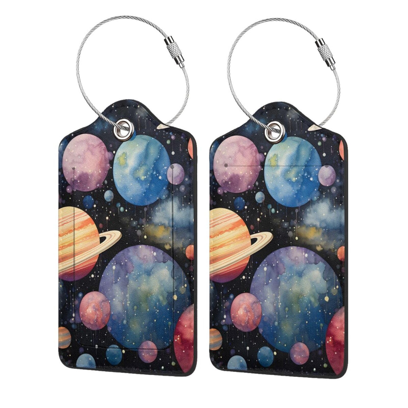 4 etiquetas de equipaje de piel sintética para maleta, galaxia, espacio exterior, sistema solar, universo, cielo estrellado, etiqueta de equipaje con bucle de acero inoxidable, etiqueta de