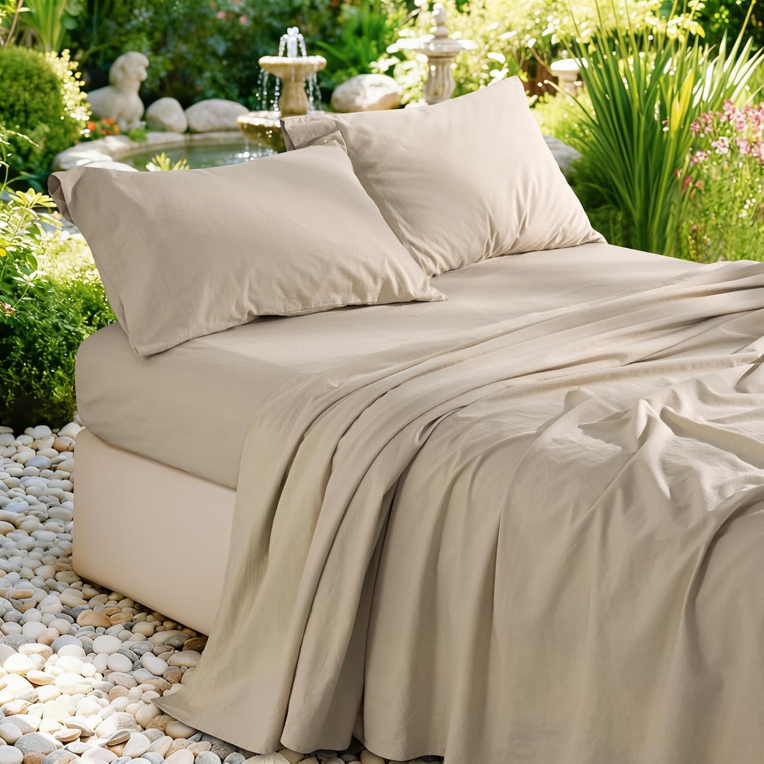 100% French Pure Linen Sheets King Size, Breathable, Soft and Durable Pure Linen Sheets, Anti-Tear Linen Bed Sheets, 16 Inch Deep Pocket - 4 PC (Linen,King)