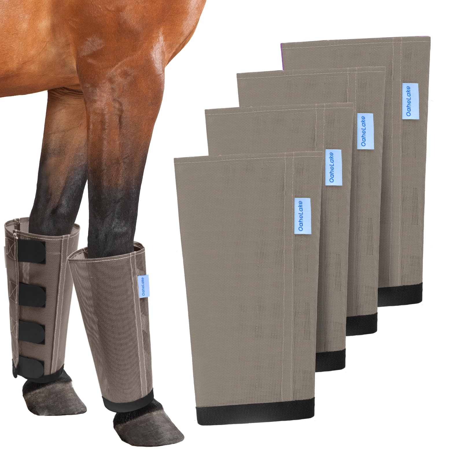 Mesh Horse Fly Boots Set of 4, Loose Fitting Leggings for Horses, Reduce Stressful Stomping, Breathable Adjustable and Universal Fit for 4 Legs, Reliable Stay Put
