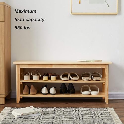 Miniatura 3 de XKZG Banco de almacenamiento de madera para zapatos de estilo simple, banco de madera para entrada (natural, 39.4 pulgadas)