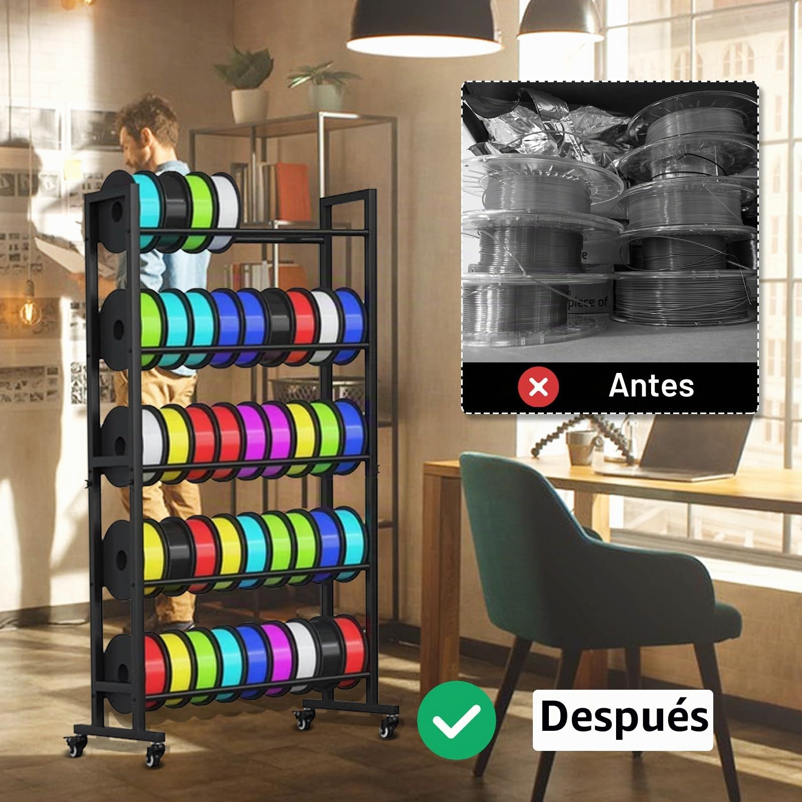 Estante De Almacenamiento De Filamentos De 5 Niveles Para Impresoras 3d, 130x70x22cm, Soporte De Almacenamiento Para Filamentos De ImpresióN 3d Compatible Para Pla, Abs, Petg, Tpu, Madera