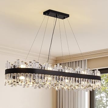Siljoy Modern Crystal Chandelier, Luxury Black Crystal Raindrop Chandelier