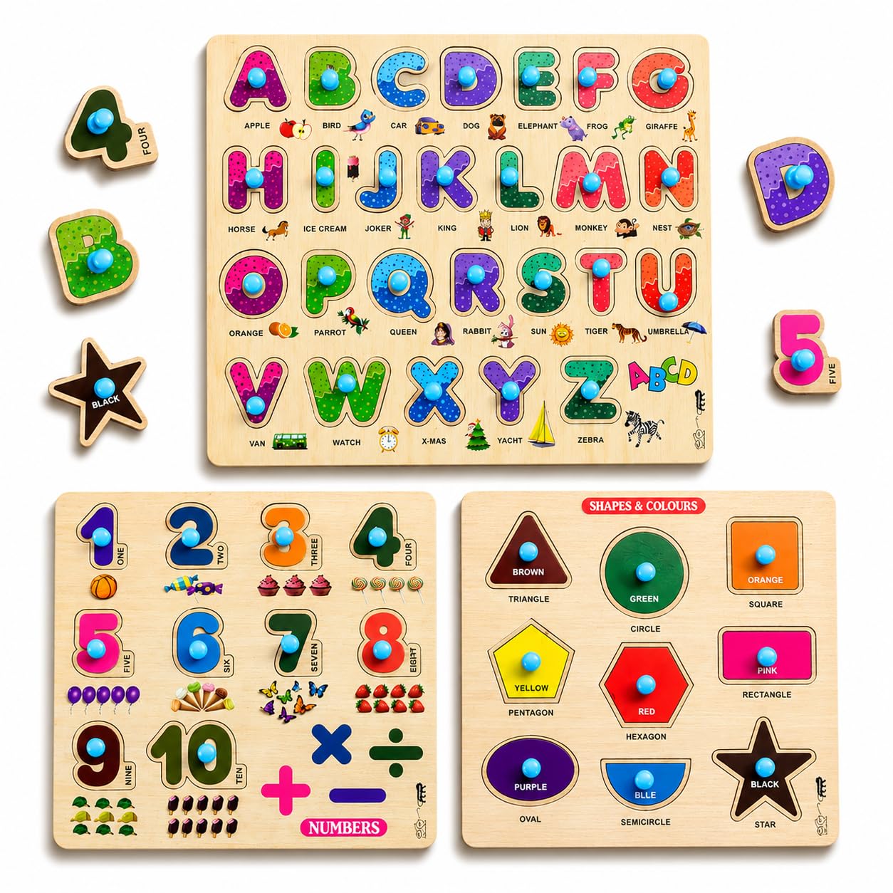 Storio Wooden Puzzle Combo Set for Kids, Vehicle Fruit & Animal Knob Puzzles, Montessori Educational Learning Toy, Fine Motor Skill Wooden Board for Toddlers Boys Girls Age 2+ Years — Amazon image 12