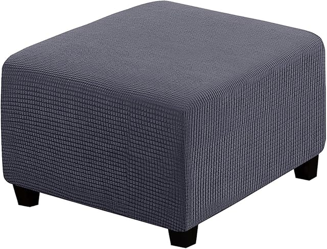 Etiger Square Ottoman Cover Soft, Stretch Jacquard Ottoman Slipcovers Waterproof Non Slip Footstool Protect With Elastic Bottom Machine Washable (Dark Grey)