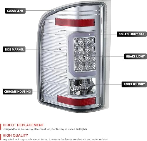 Miniatura 2 de DNA MOTORING TL-CSIL07-LED-3D-CH-CL Conjunto de luz trasera LED 3D para lado del conductor y del pasajero compatible con Chevy Silverado 1500 2500