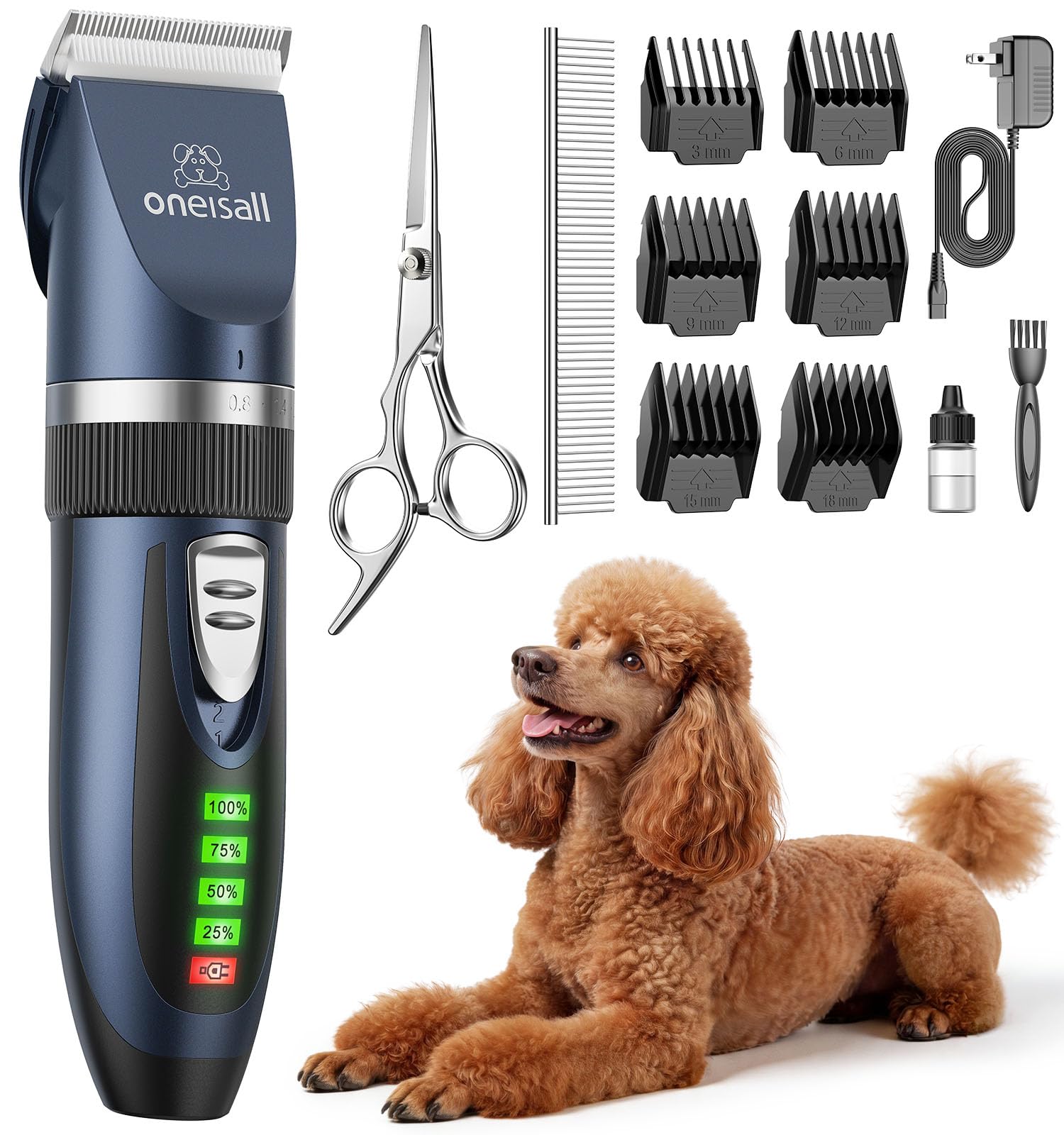 oneisall Hunde-Haarschneidemaschine und Hundepfoten-Trimmer, 3-in-1-Set, geräuscharm, schnurlos, für die Fellpflege von Tierhaar, für kleine und große Hunde, Katzen, Tiere