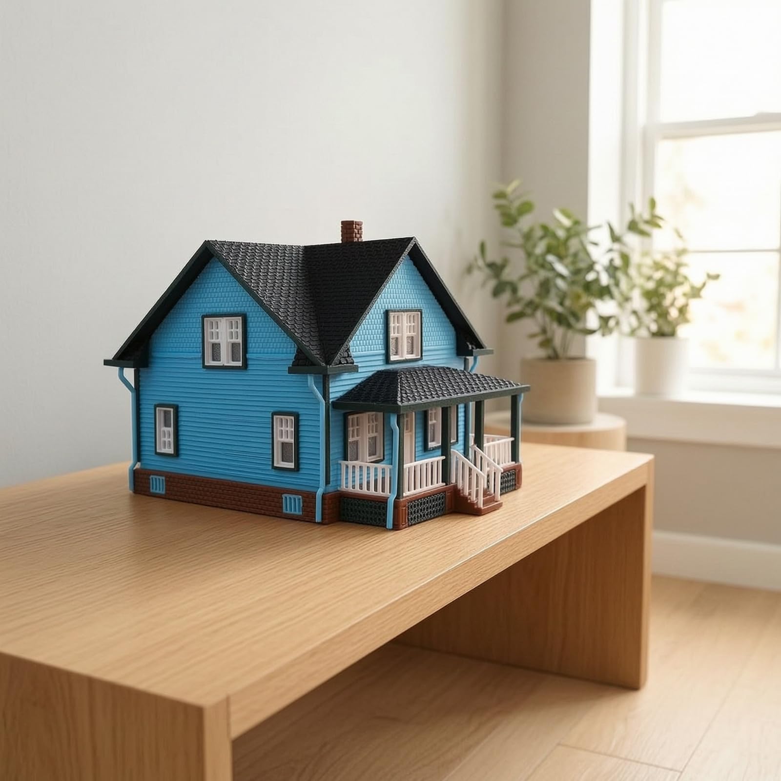 Casa in Miniatura 1 64 Modello Architettura Europea Casa con Portico Tetto Spiovente Base Plastica Resistente Finestre E Comignolo Adatta per, Con Illuminazione