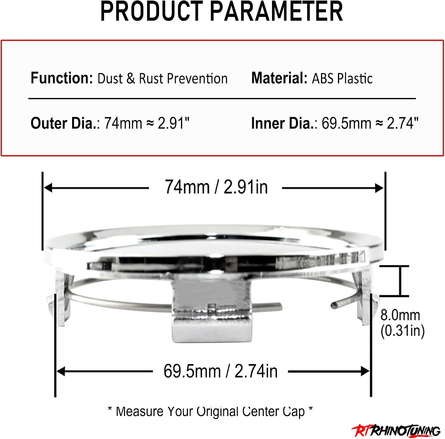 RTrhinoTuning 4 PCS 74mm Wheel Center Caps Compatible with B Class 2006-2015 C Class 2003-2019 SLK Class 2002-2016, OD: 2.91"(74 mm) ID: 2.74"(69.5 mm) Chrome Center Caps for Rims