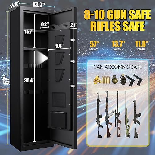 Caja fuerte para armas 8-10 para rifles y pistolas, casillero de armas, biométrico seguro para armas, sin montaje, estante extraíble para cajas