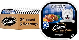 Cesar Wet Dog Food Loaf & Topper in Sauce Rotisserie Chicken Flavor with Bacon & Cheese, 3.5 oz. Easy Peel Trays (24 Count, Pack of 1)