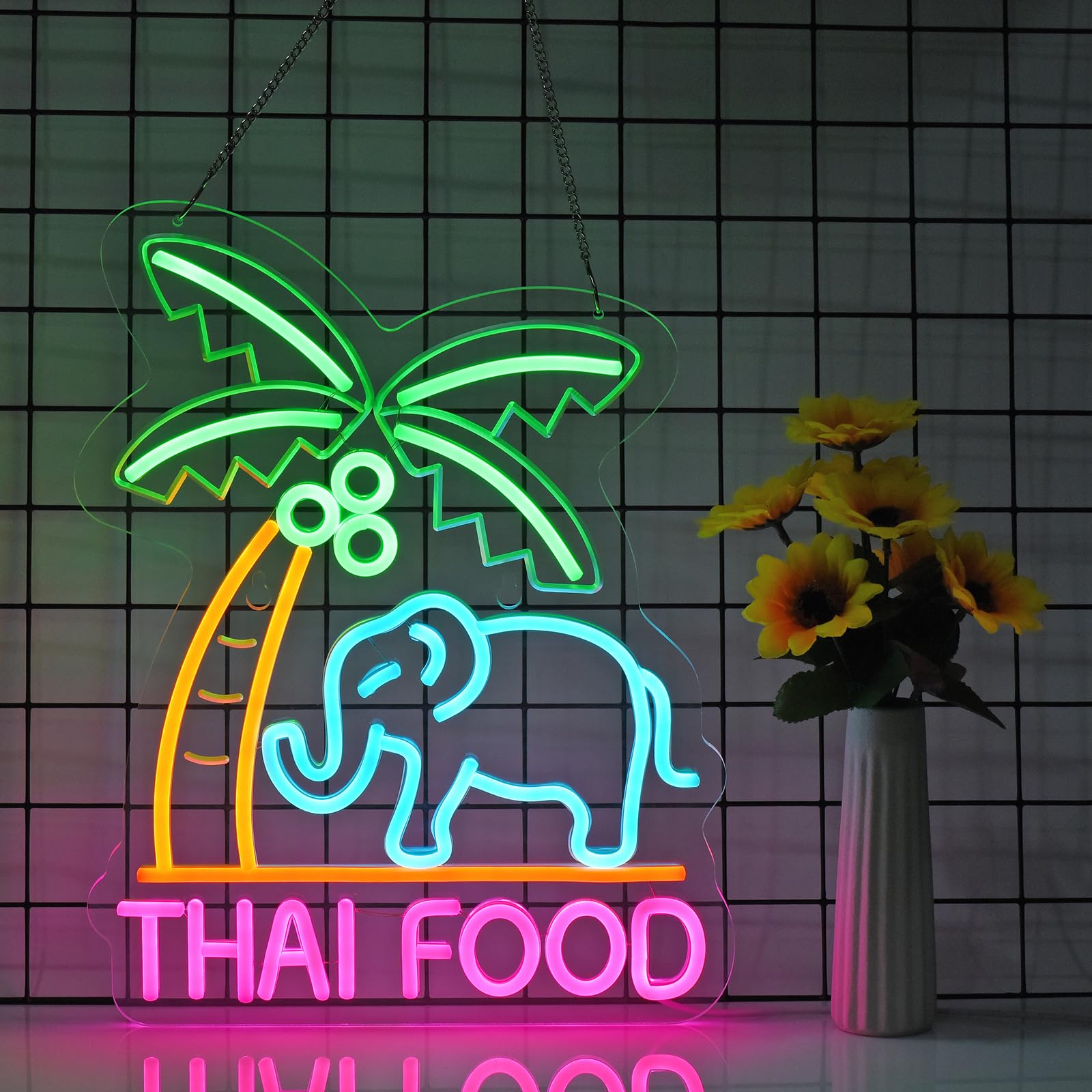 JOMOBUTY Thai Food Neon Sign for Wall Decor LED Light up Sign Home