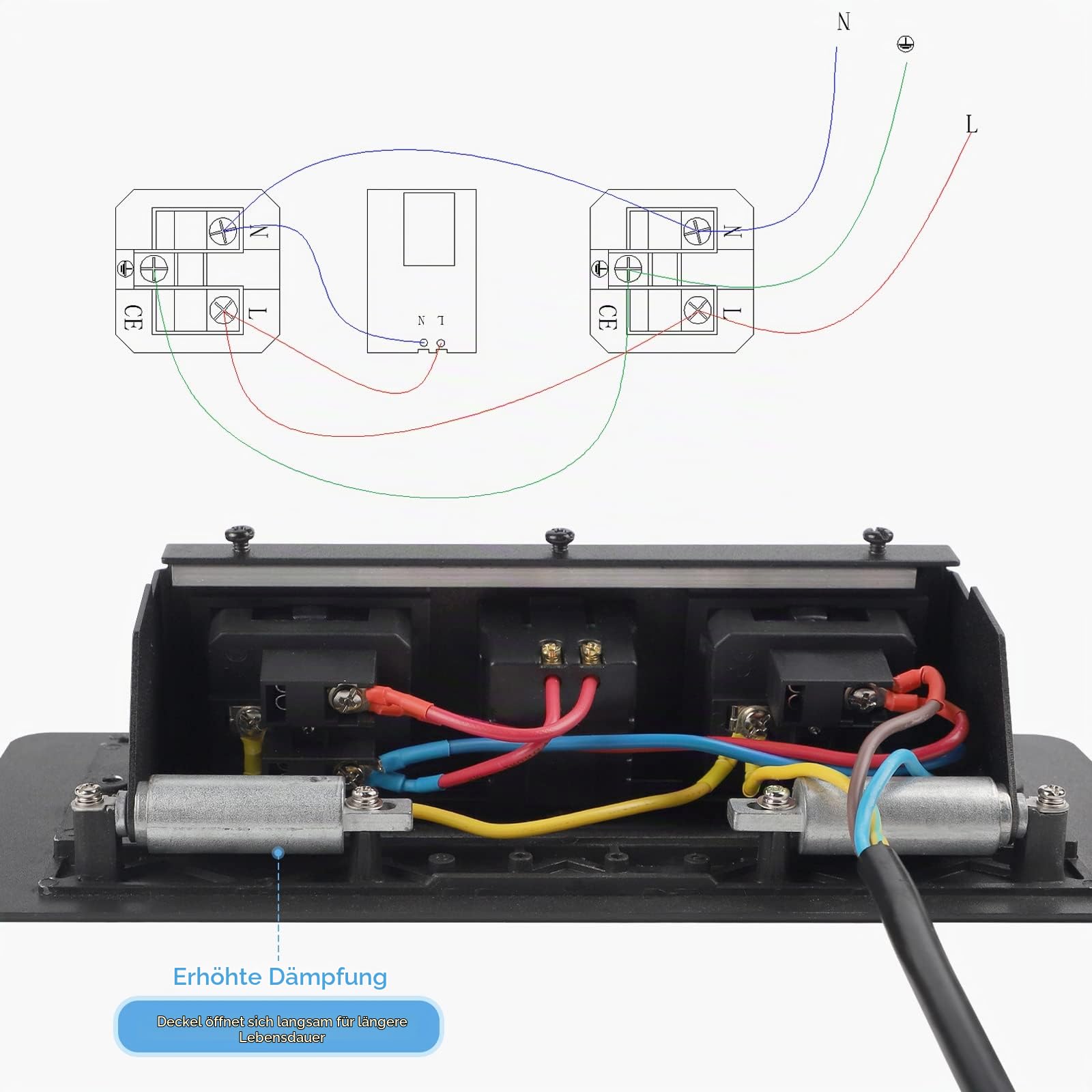 CPROSP Einbausteckdose Versenkbar 2 Fach mit 2 USB/Stecker/1,8 m Kabel
