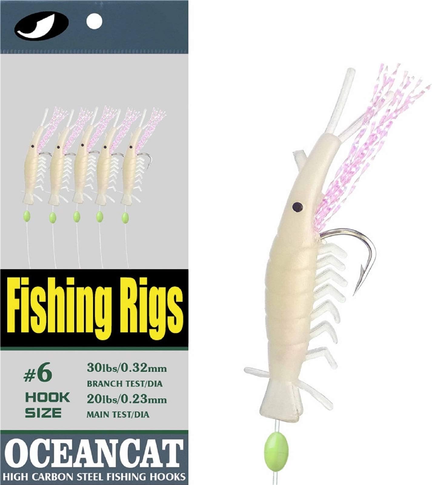 OCEAN CAT 10 Packs Luminous Shrimp Fishing Rigs with String Hooks Glow Fishing Beads High Carbon Hooks for Freshwater Saltwater Fishing Lures Bait Rig Tackle