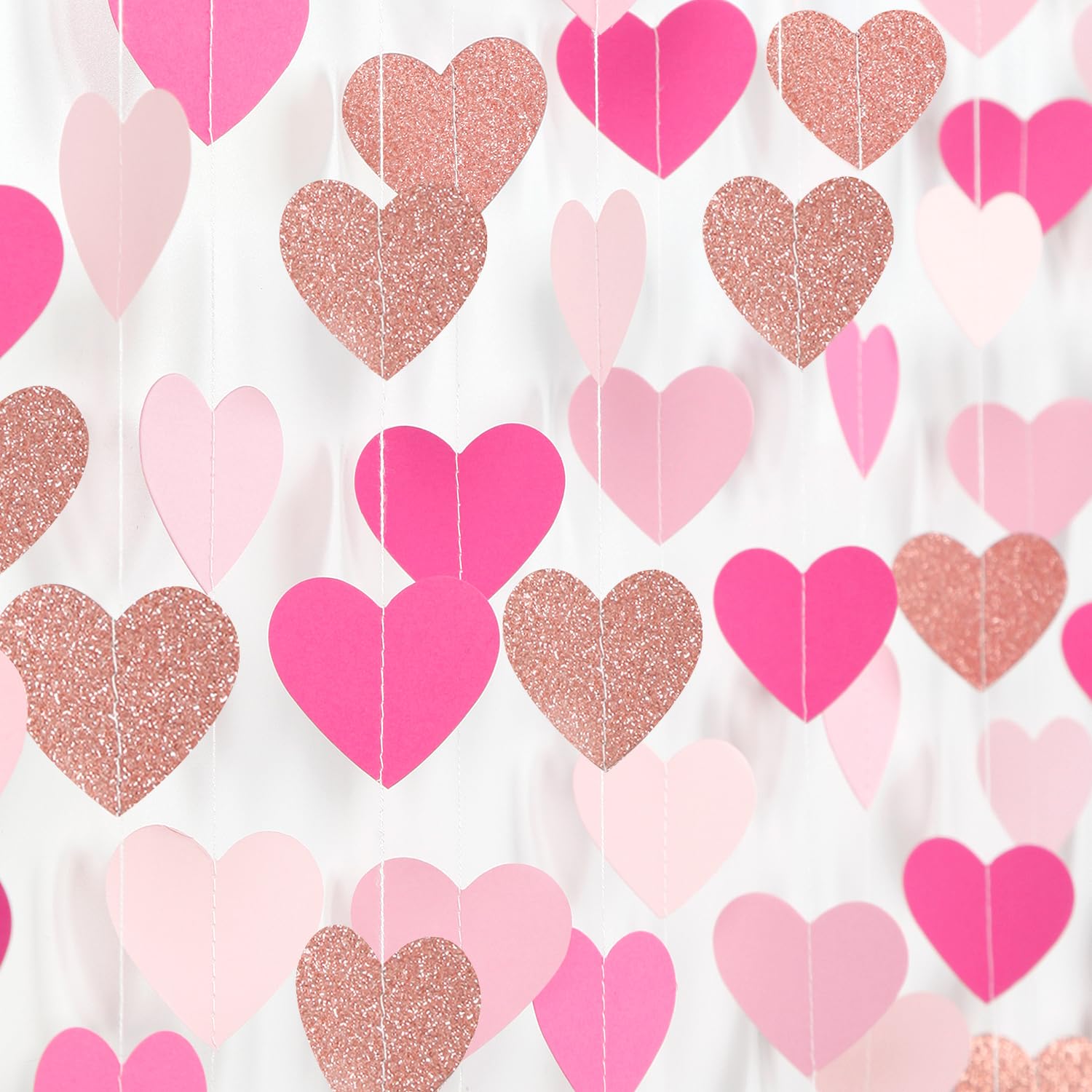 Light-Pink Rose-Gold Valentines Party-Decorations Heart-Garland - 52ft Red Galentines Streamers Banner,Women Romantic Special Night Wedding