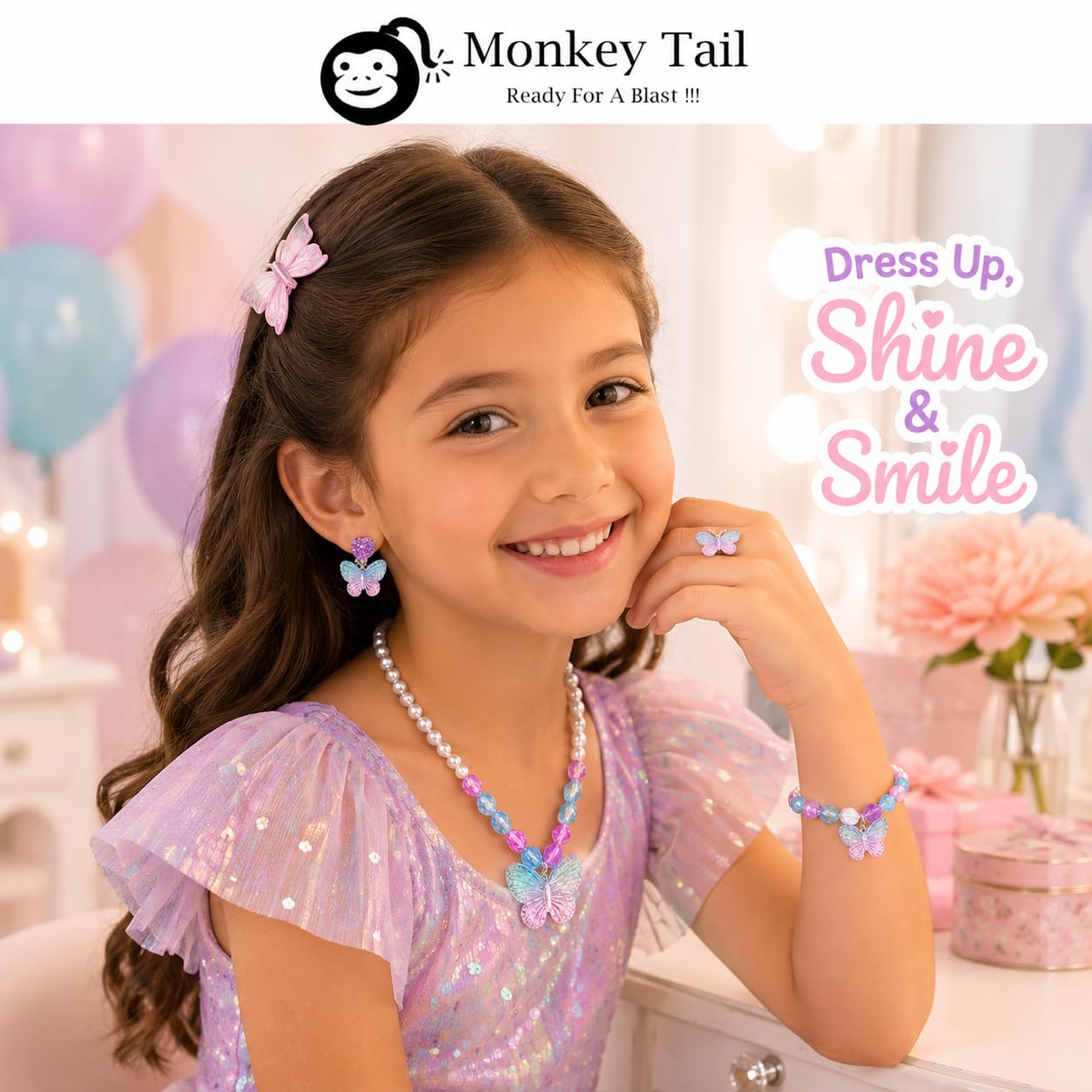 MONKEYTAIL Birthday Return Gift for Kids, Blue Butterfly Jewellery Set 4