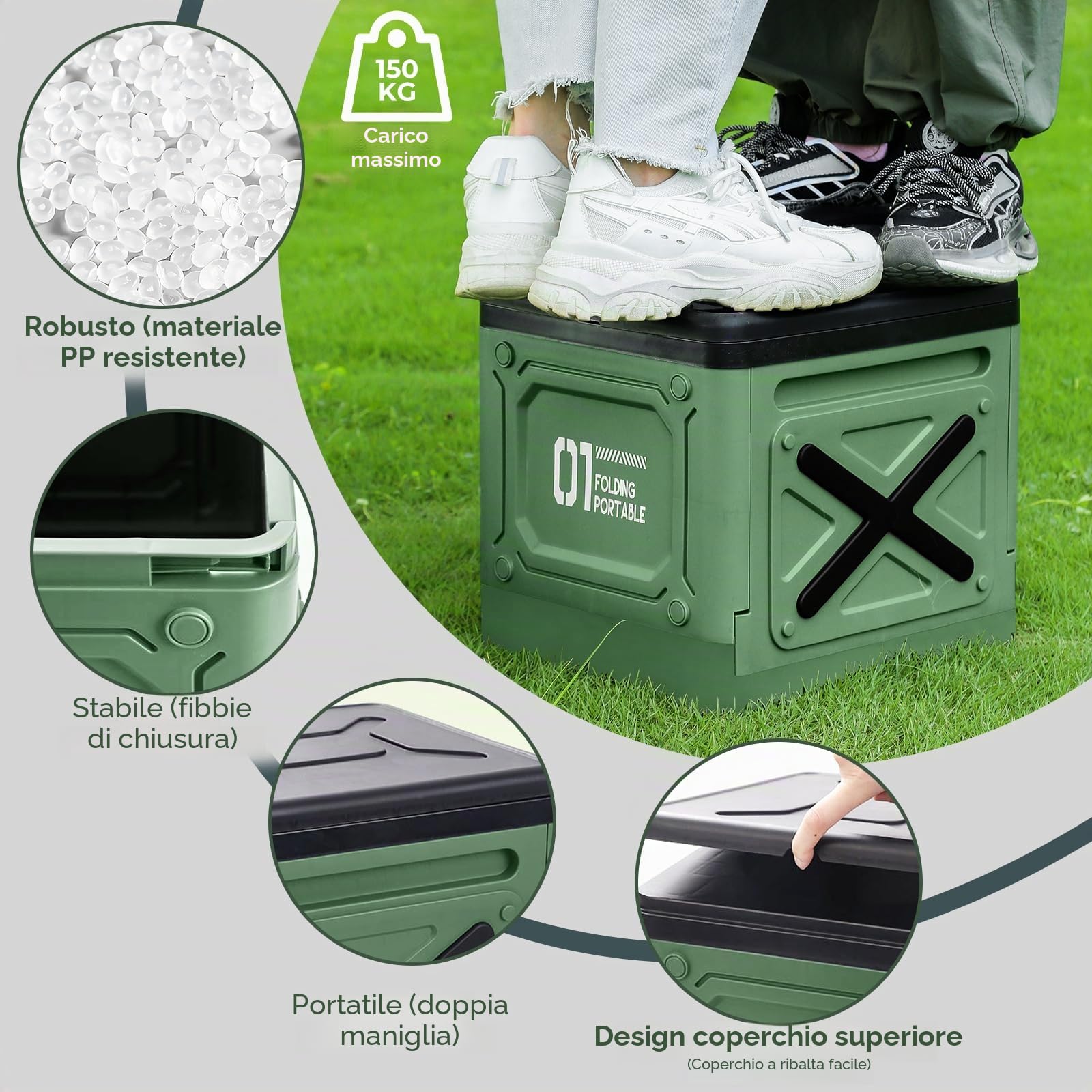 WC Portatile,Water Portatile Adulti,Toilette Portatile Campeggio Pieghevole,WC Portatile Adulti Max 150 kg,Gabinetto Portatile Adulti per Campeggio,Auto,Viaggi (Verde)