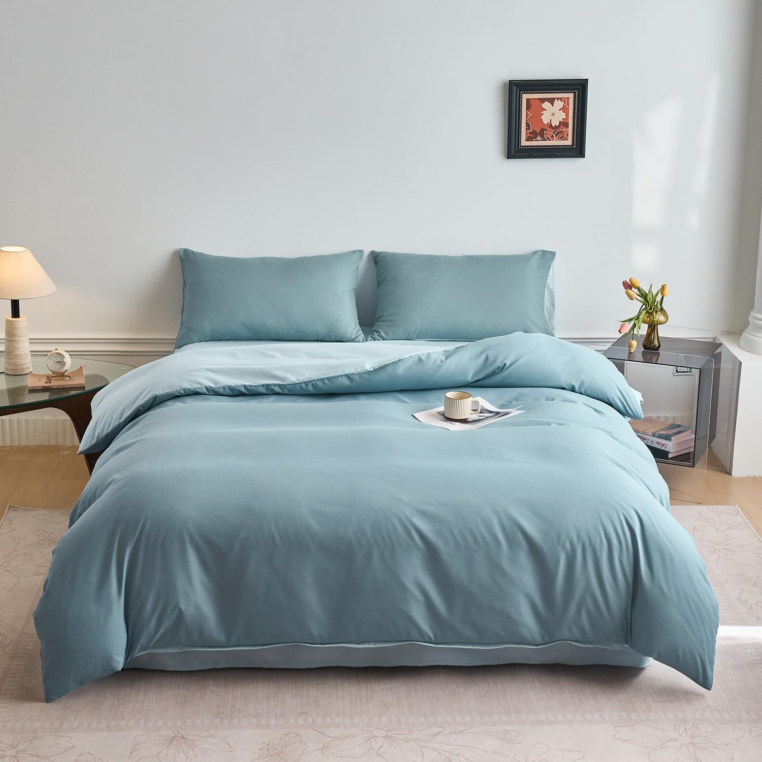 Gsogcax Double Sided Duvet Cover Set for Double Bed with 2 Pillowcases