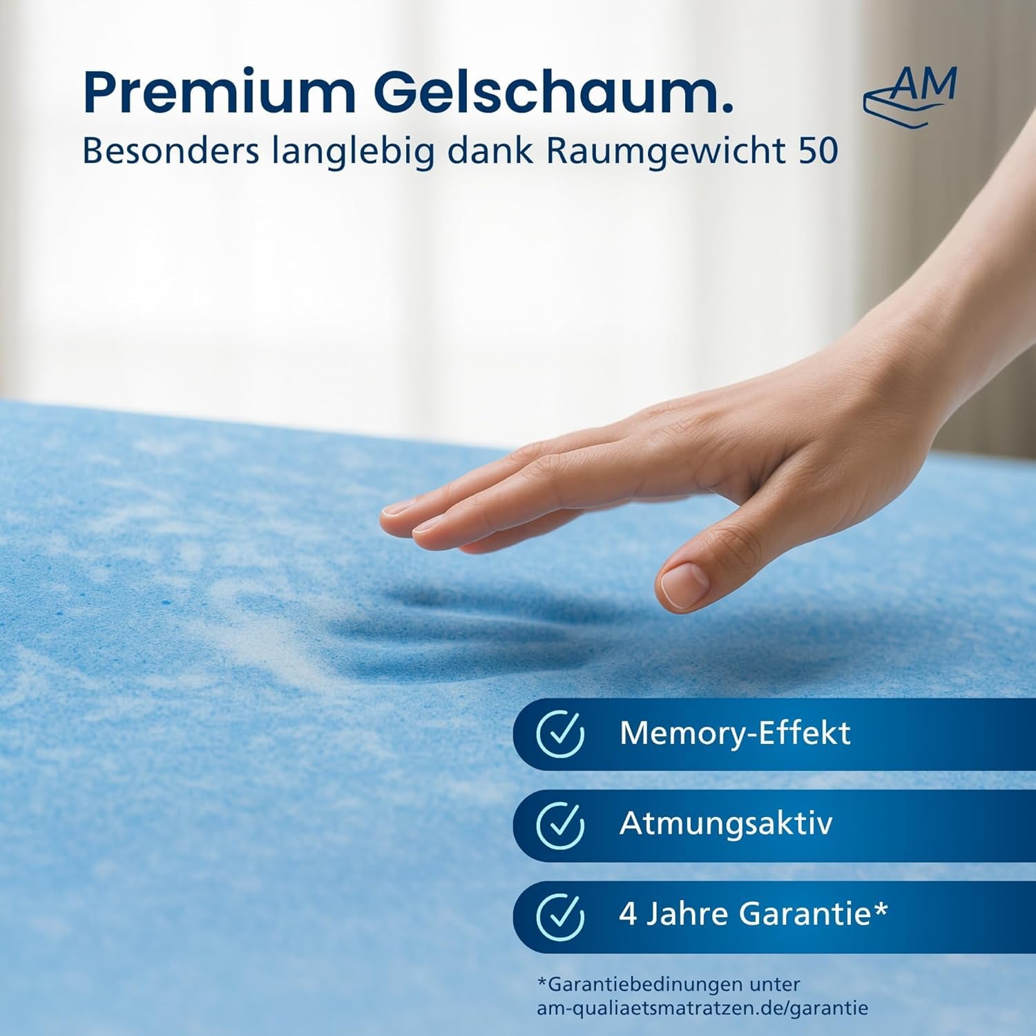 AM Qualitätsmatratzen Gelschaum Topper ohne Bezug 140x200 cm - Made in Germany - Oeko TEX zertifizerte Matratzenauflage 140x200 Schaumstoff - Gelauflage für Matratzen - Memory Foam Topper 140x200cm