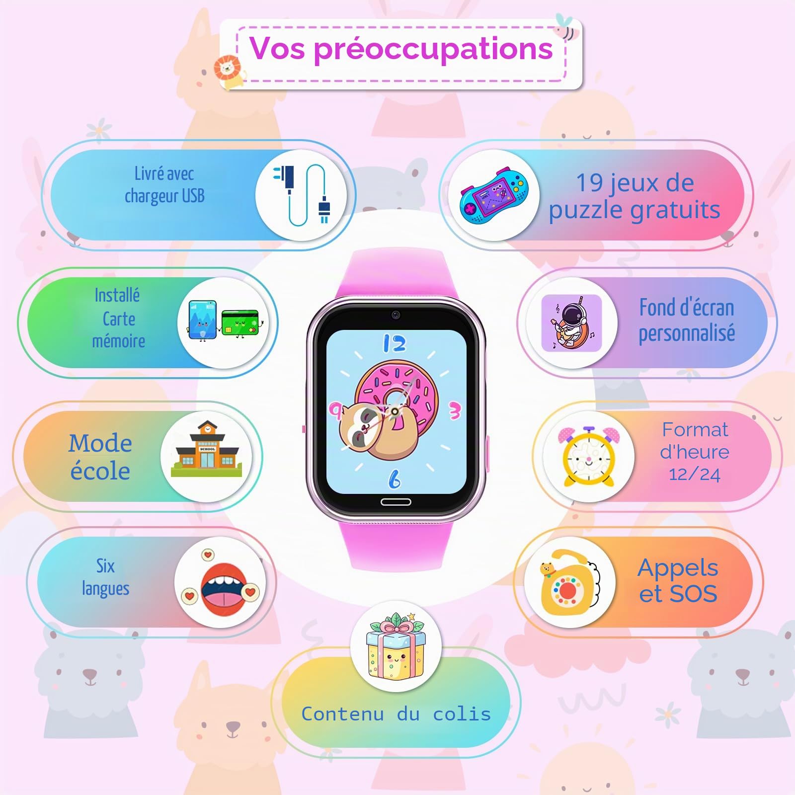 Montre Connectée Enfant 19 Jeux- Smartwatch Téléphone pour Fille Garçon avec Appel SOS, Jeux, Pédomètre, Appareil Photo, Musique, Lampe Poche, Montre Intelligente pour Enfants de 3-12 Ans (Violet1)