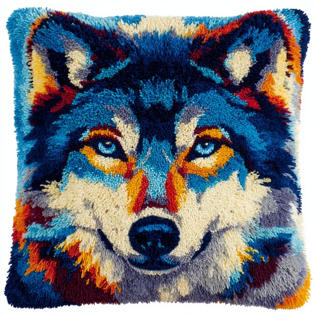 AxiangziK Latch Hook Cushion Kit 17x17in,Animal Wolf