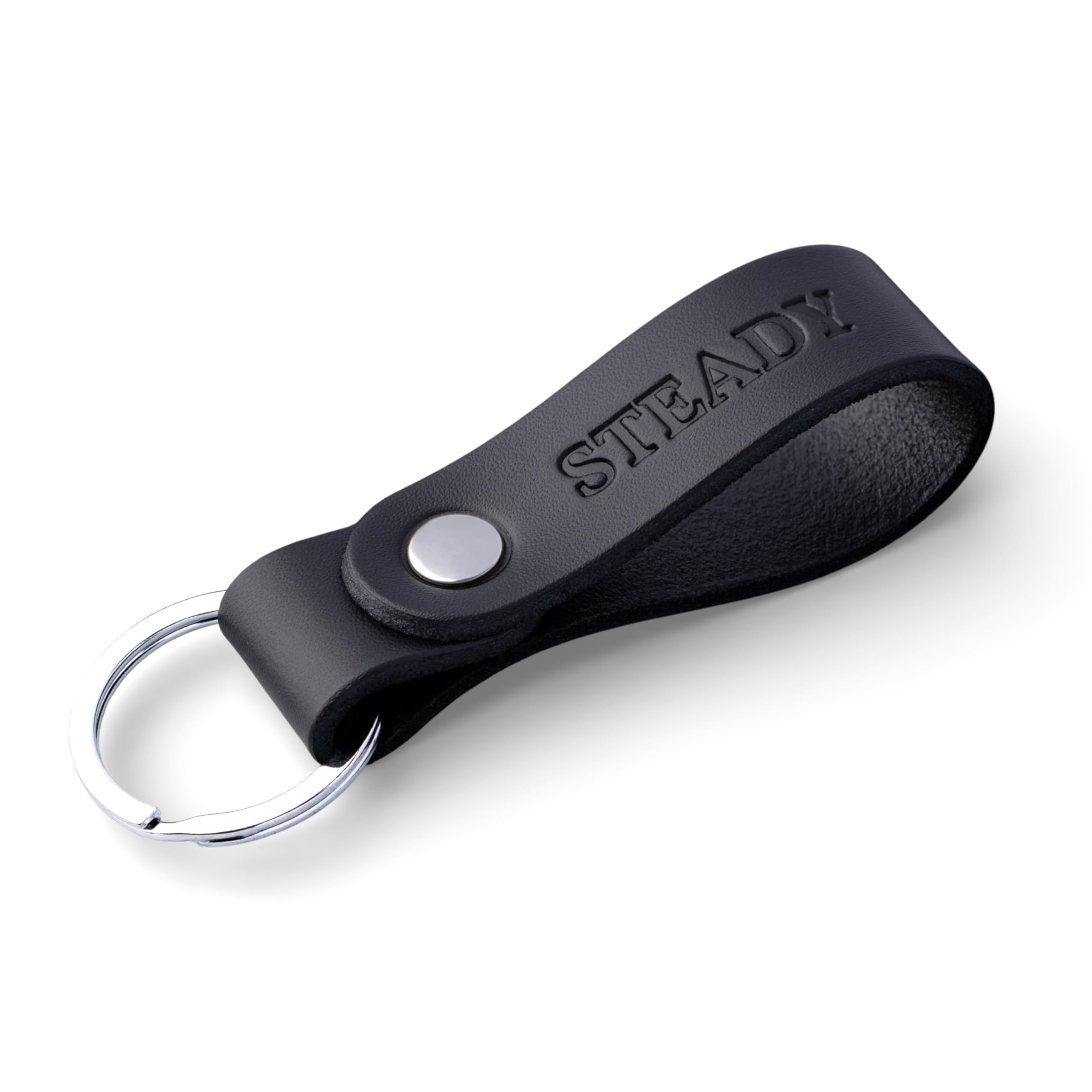 Magor Unisex Steady Full Grain Leather Keyring For Men & Women, Personalised For Car Or Home Keys, Hot Embossed Matte Black Leather, Premium Gift For Him, Her, Dad Or Husband (Steady)
