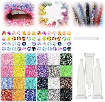 Colorful DIY Resin Rhinestone Kit, Resin Jelly Rhinestones for Bedazzling, Multicolor 3mm Flatback Gems, Includes Storage Box, Tools, Rhinestones Gems Bedazzling Bedazzed Kit for Nail Art 24000 PCS