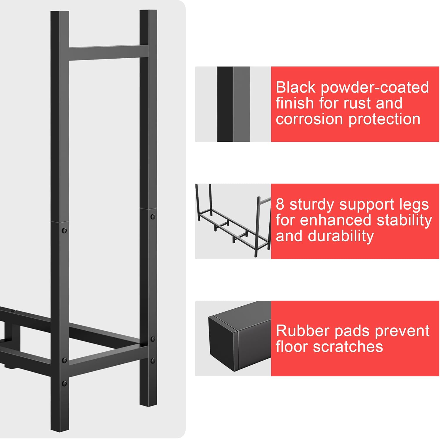 DIAMONDFORGE 4ft Firewood Rack Outdoor, Heavy Duty Fire Wood Stand, Metal Firewood Rack Indoor, Firewood Holder Storage, Log Wood Pile Racks Stand for Patio, Garden, Backyard, Matte Black