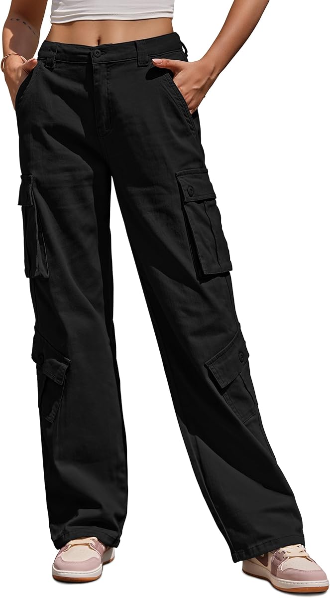 Cargo Pants Women High Waisted Wide Leg Trousers 8 Pockets