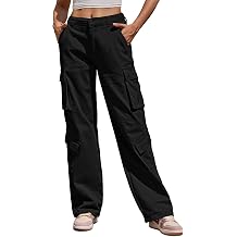 ZMPSIISA Women Pants High Waisted Cargo Pants Combat Military Wide Leg Casual Trousers 8 Pockets