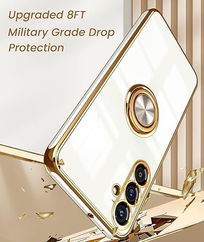 Miniatura 7 de Dretal Funda para Samsung Galaxy A15 5G, protector de pantalla, soporte de anillo giratorio de 360, soporte magnético, borde dorado plateado, funda