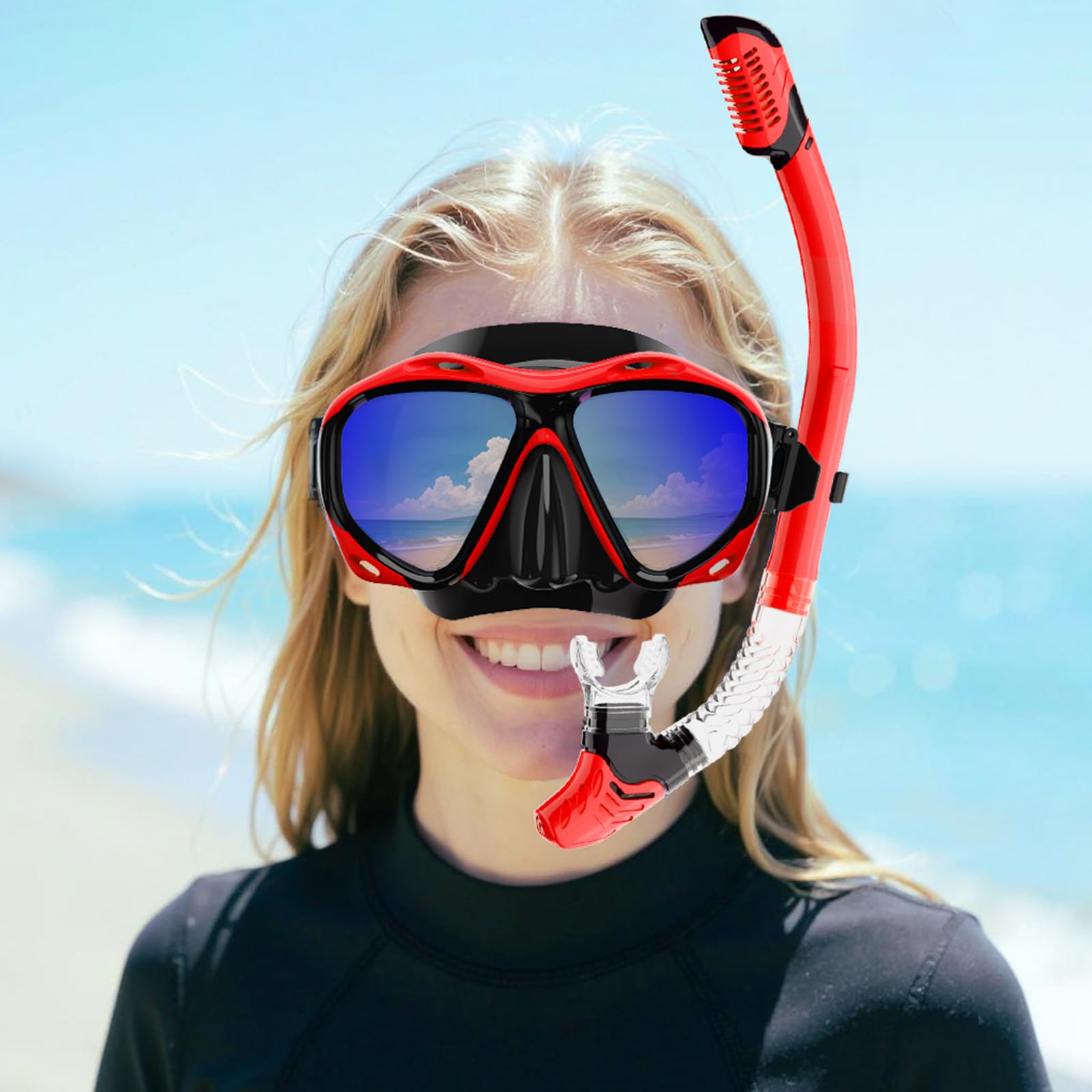 Maschera da snorkeling per adulti, con lente in vetro temperato a specchio, ampia visuale a 180°, anti-appannamento, set professionale per immersioni subacquee, regalo per donne, mamma, uomini, papà