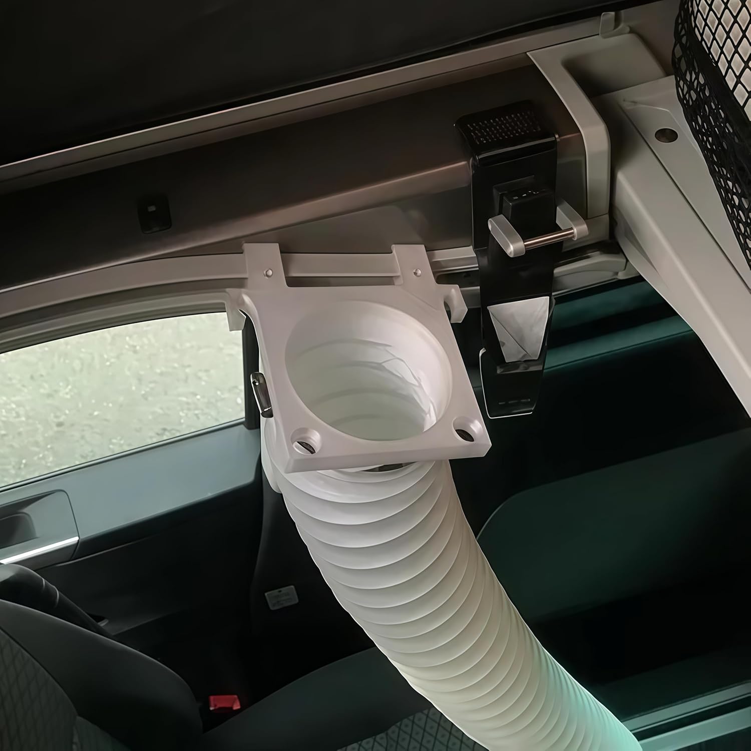 Flexible Mount Heating Connector for VW T6 Bus Upper Deck, Clip-On and Hook Mount HVAC Hose Adapter with Reserved Mounting Holes (White)