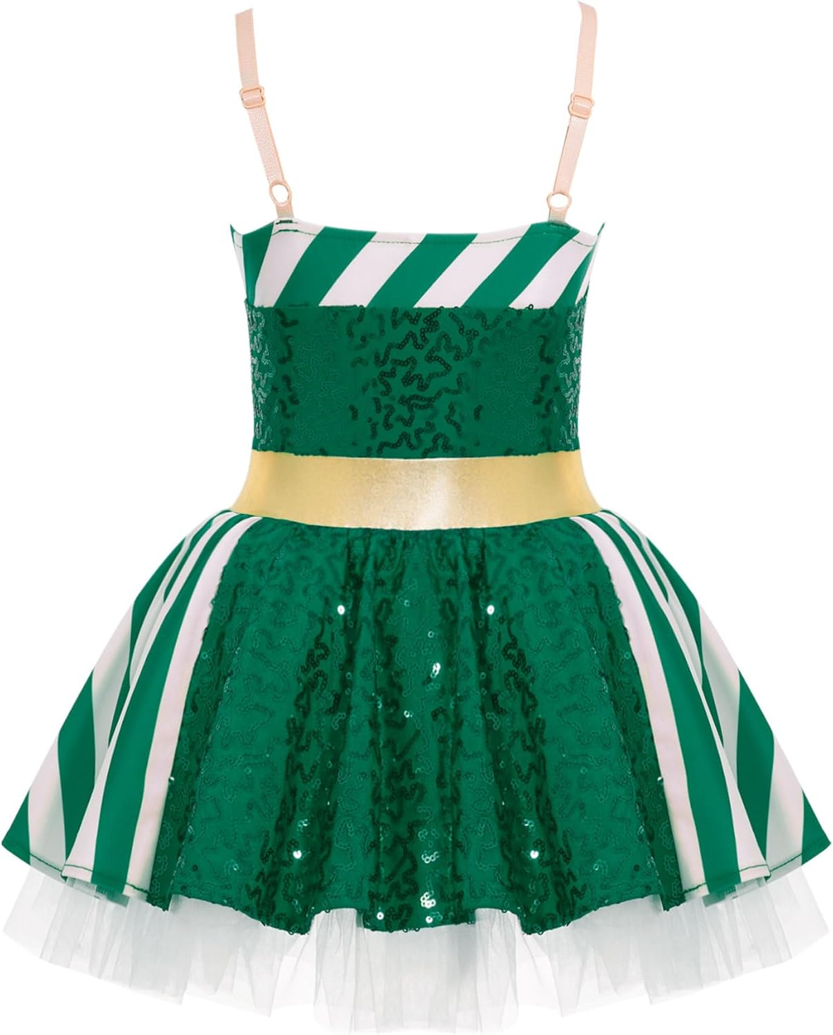 dPois Kids Girls Christmas Sequins Dance Dress Ballet Figure Ice Skating Tutu Dress Party Holiday Dresses