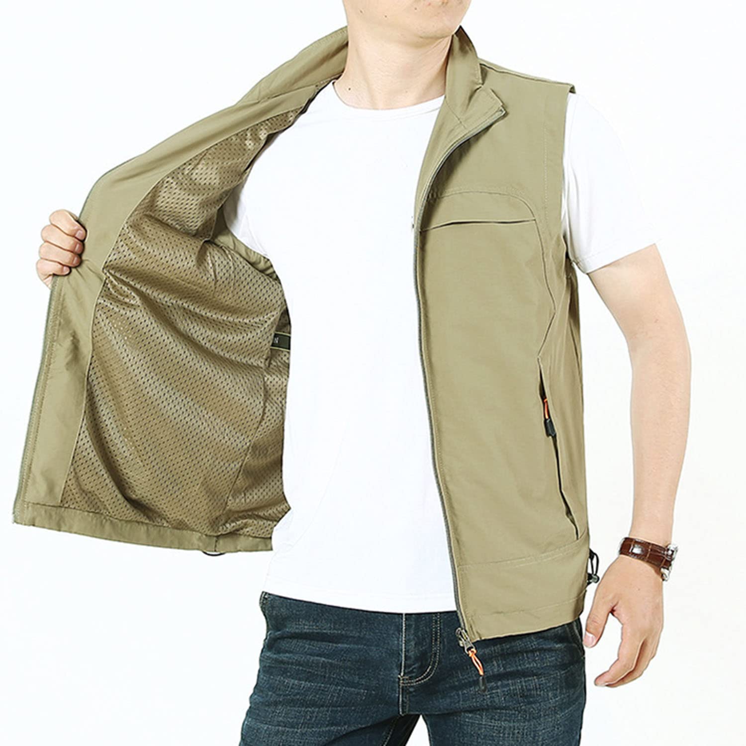 Chaleco Hombre Primavera Otoño Deportes Al Aire Libre Chaleco Sin Mangas Multibolsillos Casual Transpirable Chaqueta para Pesca Viaje