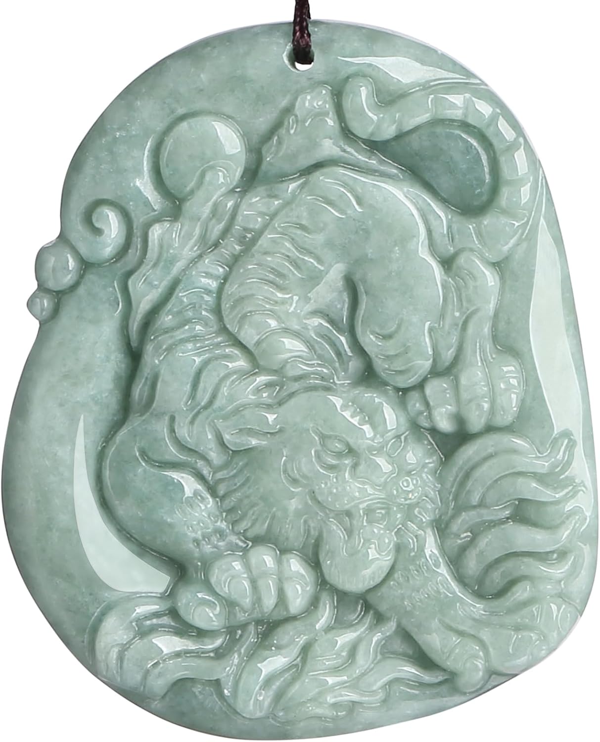 Real Natural Green Jade Tiger Pendant Necklace for Men and Women Genuine Certified Jadeite Jewelry Hand Carved Zodiac Amulet Protection Bring Good Fortune Birthday Valentine's Day Gift
